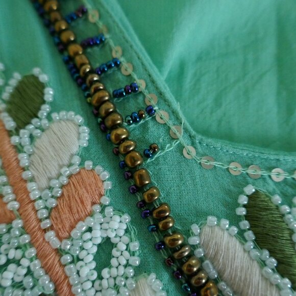 British India embroidered beaded tunic top jade green size 7 - Picture 4 of 9